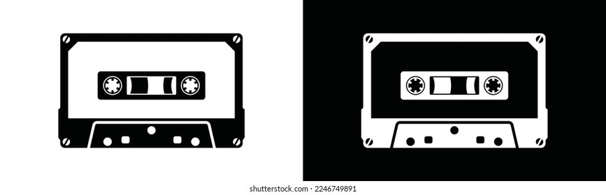 Tonkassettensymbol. Kassette, Symbol, Vektorgrafik auf schwarz-weißem Hintergrund, Vektorgrafik