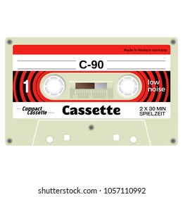 Audio cassette tape illustration isolated on white.
