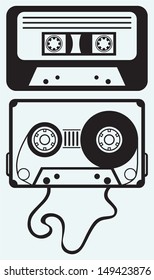 Audio cassette tape isolated on blue background