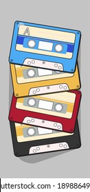 Audio cassette tape isolated vector old music retro player. Retro music audio cassette 80s blank mix.