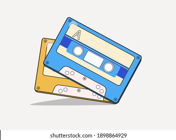 Audio cassette tape isolated vector old music retro player. Retro music audio cassette 80s blank mix.