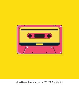 Audio cassette tape isolated vector old music retro player. Retro music audio cassette 80s blank mix.