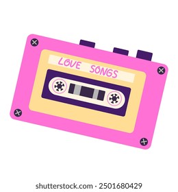 Audio cassette tape love songs isolated on a white background. Trendy 80s 90s. Flat vector illustration isolated on white background