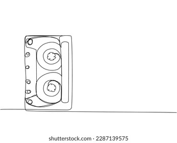 Audio cassette, tape one line art. Continuous line drawing of play, tape, song, cassette, audio, fix, group, classic, music, multimedia, strip, retro, reel, vintage, nostalgia, 80s, disco, 90s
