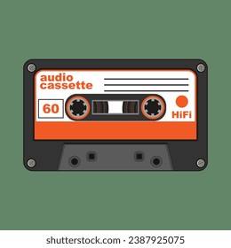 Audio cassette for tape recorder. A popular storage medium on magnetic tape in the 80s - 90s of the 20th century. Vector illustration svg