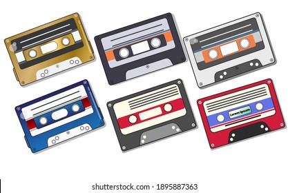 Audio cassette tape remote vector old music retro player. Blank 80s mix retro music audio cassette. cassette design collection