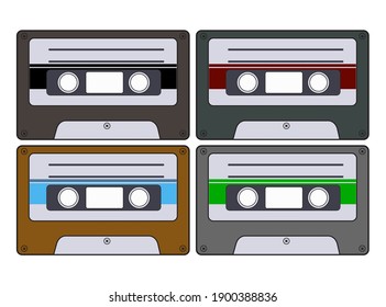 Audio cassette tape remote vector old music retro player. Blank 80s mix retro music audio cassette. cassette design collection
