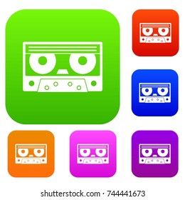 Audio cassette tape set icon color in flat style isolated on white. Collection sings vector illustration