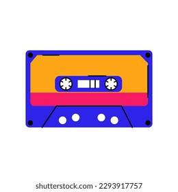 Audio cassette tape in trendy style isolated on a white background. Concept of 80s 90s.