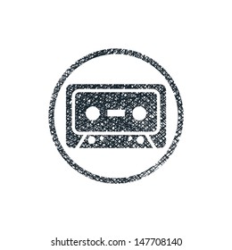 Audio cassette tape vector icon with hand drawn lines texture.