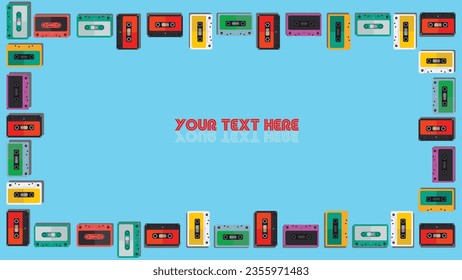audio cassette tapes makes frame and empty space for your text and logo suitable for banner with retro style vector illustration. 1990 style. suitable for background for presentation