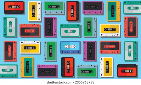 las cintas de audio cassette hacen un patrón con ilustración vectorial de estilo retro. Estilo 1990. adecuado para el fondo. casete de audio de fondo vintage #SHOTLIST1990
