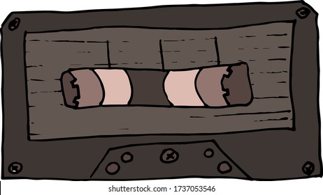 Audio cassette with two miniature coils and a magnetic tape for a tape recorder and music player. Music cassette for playing music. 80s and 90s style. Color flat vector illustration. isolated