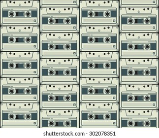 Audio cassette. Vector background. Retro style