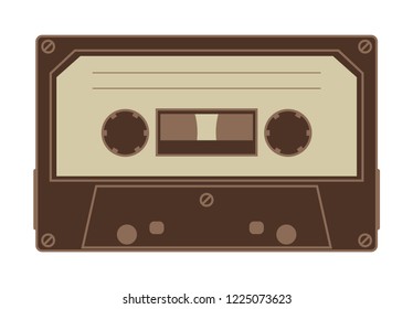 Audio cassette. Vector flat retro cassette icon. Retro style music storage icon. Vintage record player tape. 