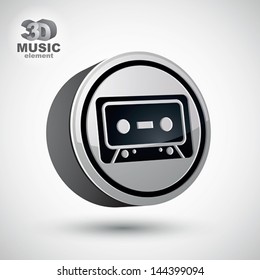 Audio cassette vector icon isolated, 3d music theme design element.