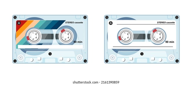 Ilustración vectorial de cinta de audio. Tecnología de los 80. Reproductor de música cassette de los años 90. Casete de estilo retro 90s para ilustración boombox.