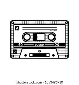Audio cassette vector illustration. Skeleton riding skateboard, character with spray button head. Street art concept for emblems or tattoo templates