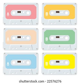 Audio cassettes isolated in different colors