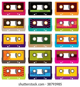 Audio cassettes isolated on white. Vector illustration.