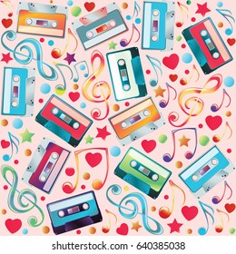 Audio cassettes music seamless pattern