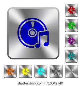 Audio CD engraved icons on rounded square glossy steel buttons