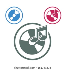Audio cd icon, single color vector music theme symbol for your design, 3 versions set.