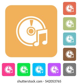 Audio CD icons on rounded square vivid color backgrounds.