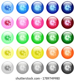 Audio CD icons in set of 25 color glossy spherical buttons