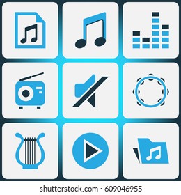 Audio Colored Icons Set. Collection Of Radio, Note, Play And Other Elements. Also Includes Symbols Such As Sound, Tuner, Controlling.