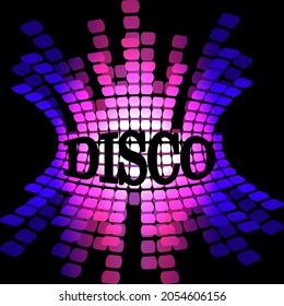 Elemento ecualizador de color de audio sobre fondo negro. Logo de la ola musical en un estilo disco brillante. Resumen de ilustraciones vectoriales de tecnología digital