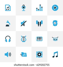 Audio Colorful Icons Set. Collection Of Mute, Music Lover, Mixer And Other Elements. Also Includes Symbols Such As Folder, File, Mixer.