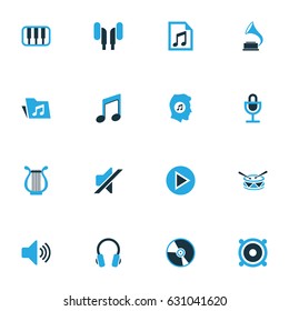 Audio Colorful Icons Set. Collection Of Harp, Speaker, Gramophone And Other Elements. Also Includes Symbols Such As Turntable, Mic, Harp.