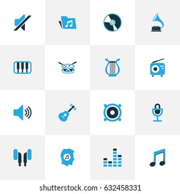 Audio Colorful Icons Set. Collection Of Folder, Drum, Radio And Other Elements. Also Includes Symbols Such As Microphone, Cd, Earphone.
