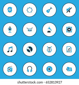 Audio Colorful Icons Set. Collection Of Drum, Radio, Mute And Other Elements. Also Includes Symbols Such As Mute, Guitar, Radio.