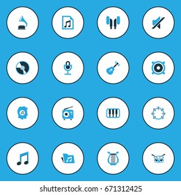Audio Colorful Icons Set. Collection Of Folder, Mute, Music Lover And Other Elements. Also Includes Symbols Such As Earphone, Sound, Mike.