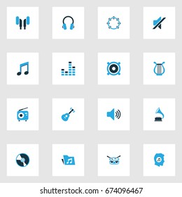 Audio Colorful Icons Set. Collection Of Drum, Note, Headphone And Other Elements. Also Includes Symbols Such As Headset, Percussion, Radio.