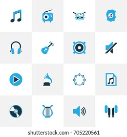 Audio Colorful Icons Set. Collection Of Harp, Note, Playlist And Other Elements. Also Includes Symbols Such As Headset, File, Play.