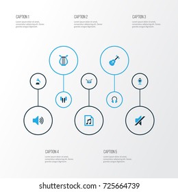 Audio Colorful Icons Set. Collection Of Playlist, Guitar, Mute And Other Elements. Also Includes Symbols Such As Note, Instrument, Mike.