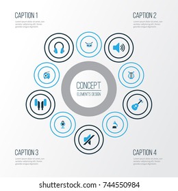 Audio Colorful Icons Set. Collection Of Headphone, Mute, Gramophone And Other Elements. Also Includes Symbols Such As Gramophone, Sound, Volume.