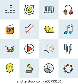 Audio Colorful Outline Icons Set. Collection Of Keys, Play, Mute And Other Elements. Also Includes Symbols Such As Music, Template, Sound.