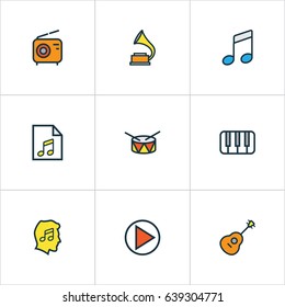 Audio Colorful Outline Icons Set. Collection Of Sound, Keys, Set And Other Elements. Also Includes Symbols Such As On, Fanatic, List.