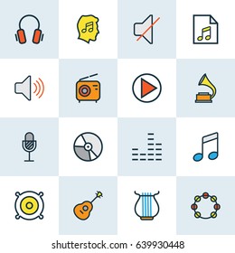 Audio Colorful Outline Icons Set. Collection Of Circle, Mixer, Play And Other Elements. Also Includes Symbols Such As On, Equalizer, Mute.