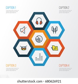 Audio Colorful Outline Icons Set. Collection Of Barrel, Mute, Circle And Other Elements. Also Includes Symbols Such As Bit, Package, Template.