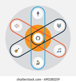 Audio Colorful Outline Icons Set. Collection Of Volume, Strings, Headphones And Other Elements. Also Includes Symbols Such As Music, Volume, Vinyl.