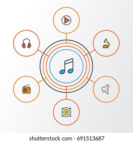 Audio Colorful Outline Icons Set. Collection Of Set, Sound, Play And Other Elements. Also Includes Symbols Such As Set, Off, Vinyl.