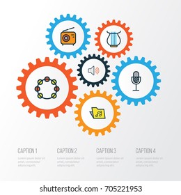 Audio Colorful Outline Icons Set. Collection Of Template, Volume, Set And Other Elements. Also Includes Symbols Such As Package, Level, Set.