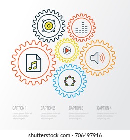 Audio Colorful Outline Icons Set. Collection Of List, Tambourine, Mixer And Other Elements. Also Includes Symbols Such As Level, Equalizer, Timbrel.