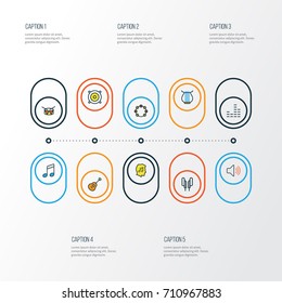 Audio Colorful Outline Icons Set. Collection Of Volume, Strings, Loudspeakers And Other Elements. Also Includes Symbols Such As Sound, Fanatic, Cover.