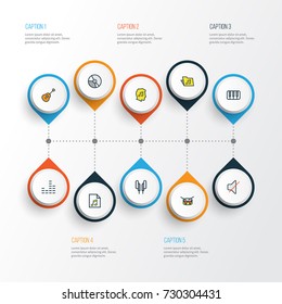 Audio Colorful Outline Icons Set. Collection Of Circle, List, Headphones And Other Elements. Also Includes Symbols Such As Sound, Template, Device.